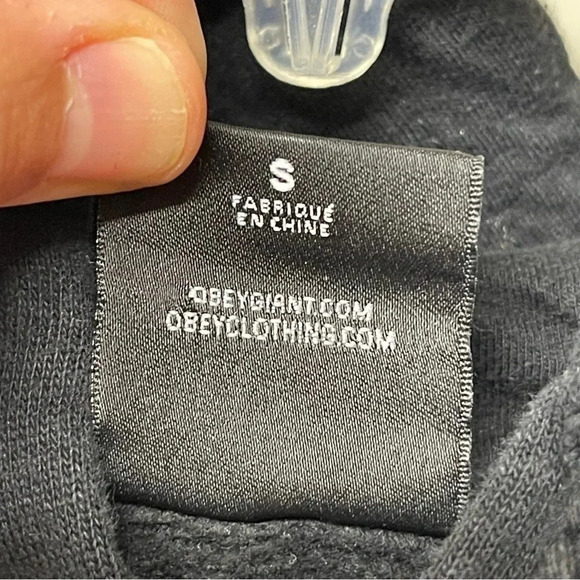 Obey Worldwide black hoodie, S. White roses down side of both arms. Preloved. - Picture 4 of 6